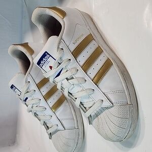 Adidas Superstar Sneakers - White and Gold 5.5